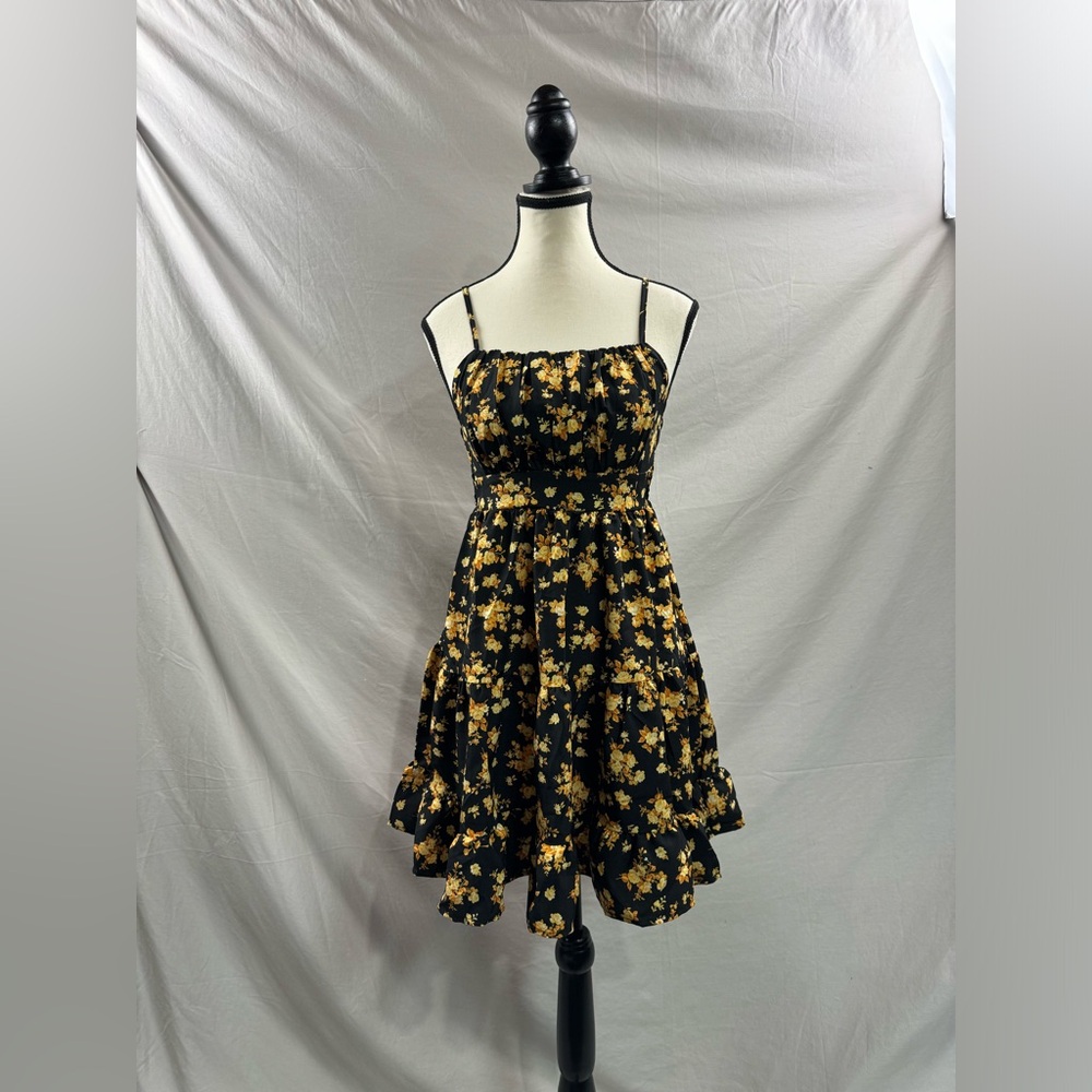 Boho Floral Print Ruched Bust Ruffle Hem Cami Dress - Picture 6 of 9